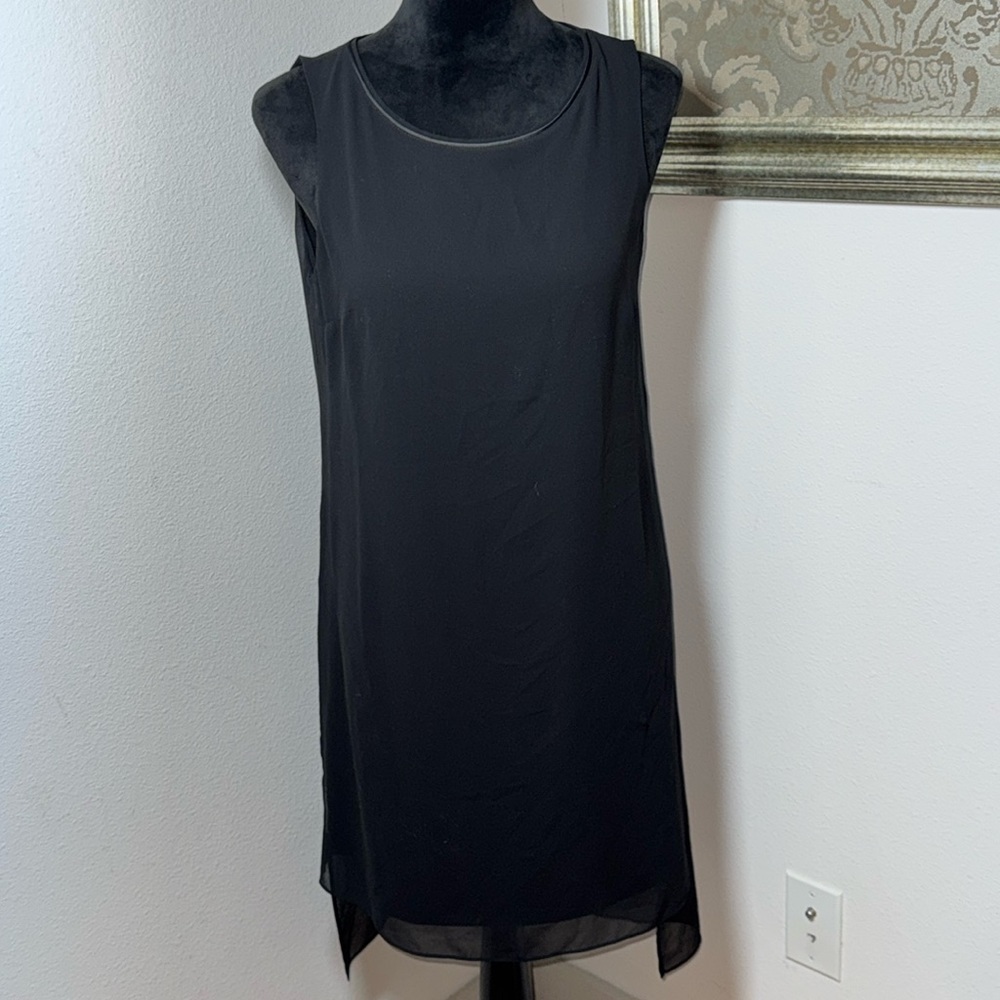 White House Black Market little black dress chiffon overlay midi shift dress SzS